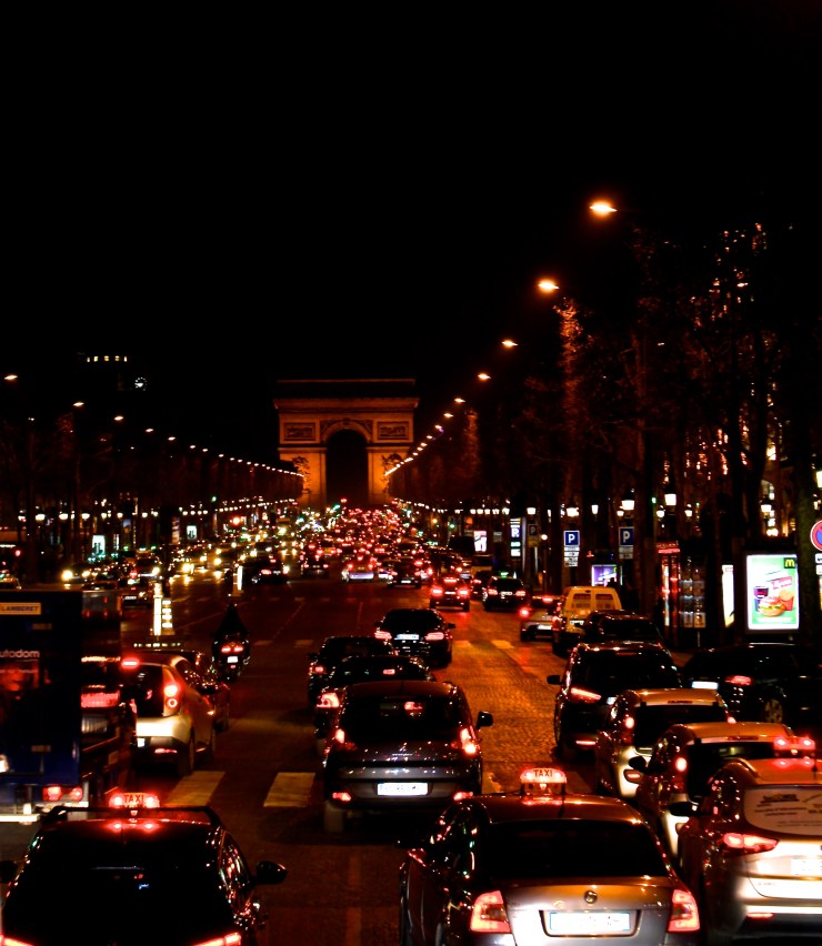 Looking down Champs-Élysées at the Arc de Triomphe